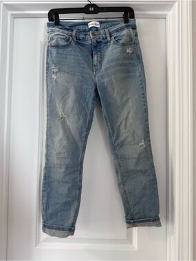 Cropped Light Blue Distressed Women's Jeans